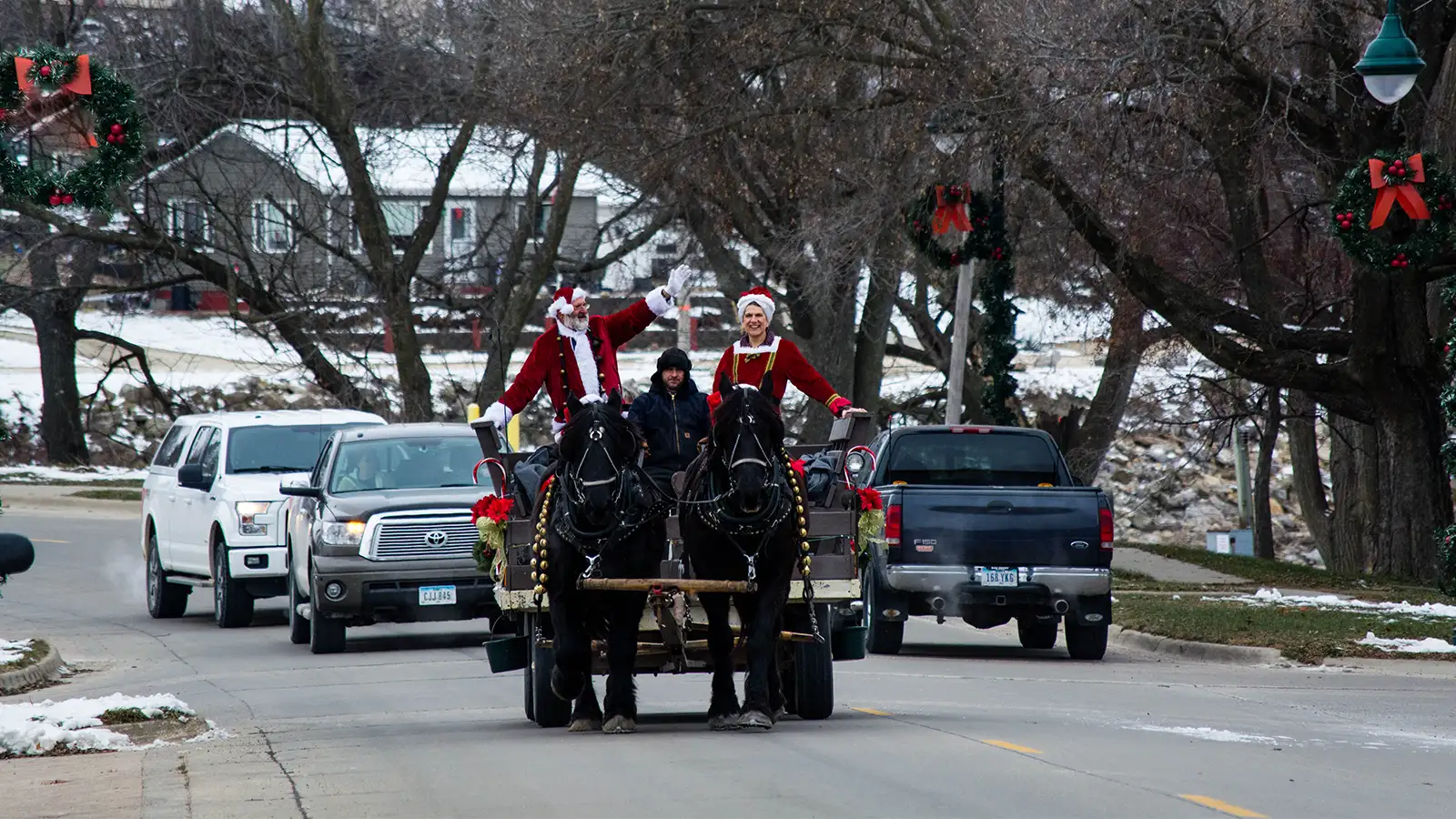 Santa and Mrs. Claus in Christmas parads